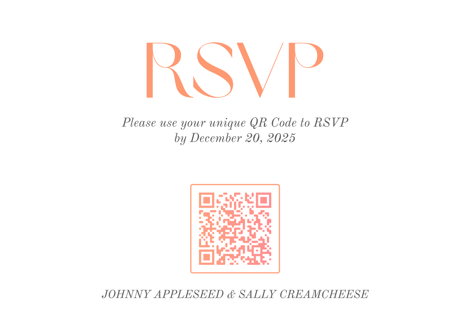 Back of the RSVP insert with RSVP wordmark and unique QR code